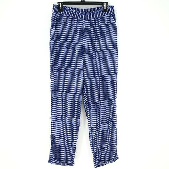 Chico's Pants - Chicos Pants 1.5 Womens Medium 10 Blue White Ankle Elastic Waist Pockets Resort